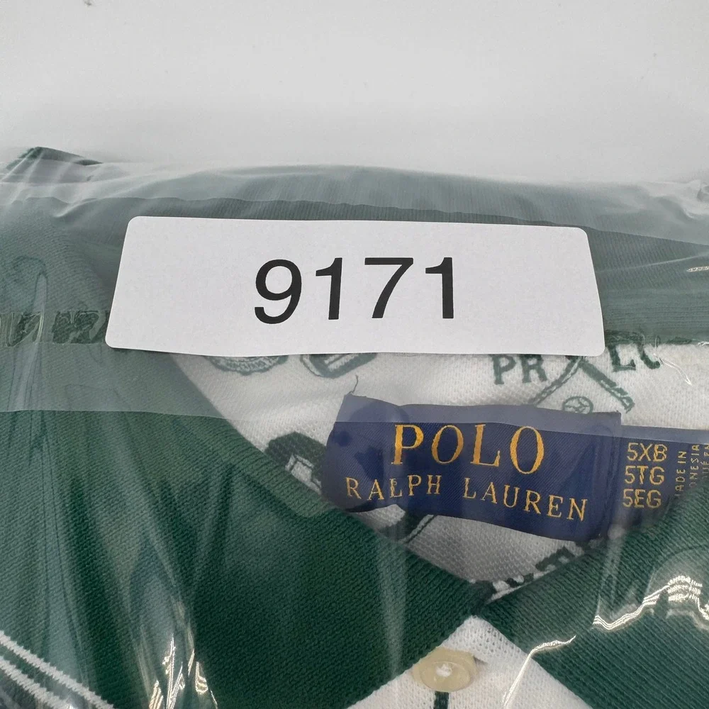 Polo Ralph Lauren Polo Shirt Mens 5XB White Green Tennis Graphic Print New